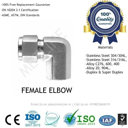 Female Elbow Manufacturers, Suppliers, Factory - Instrumentation Tube Fittings