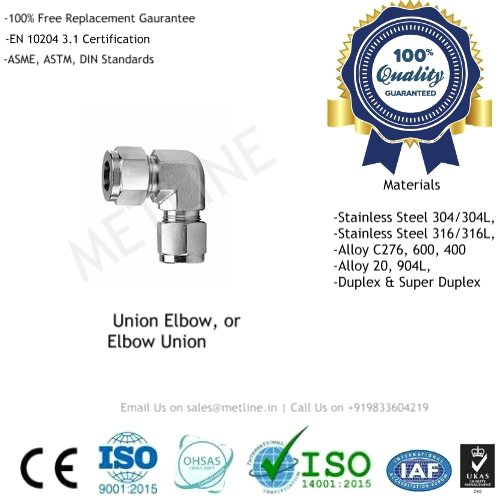 Union Elbow Manufacturers, Suppliers, Factory - Instrumentation Tube Fittings