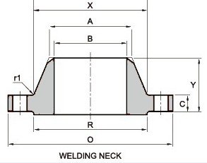 150 Class Weld Neck Flange Drawing MSS SP44-ASME/ANSI B16.47