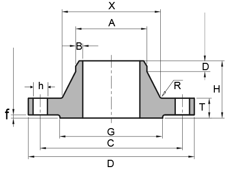 EN1092-1 PN16 TYPE11 Welding neck Flange Drawing