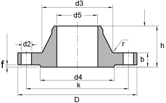 DIN86029 PN10 Hubbed Slip-on Flange Drawing